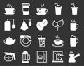 Cups, tea and coffee line icons set. Collection of vector symbols in trendy flat style on dark background. Cup sings for design.